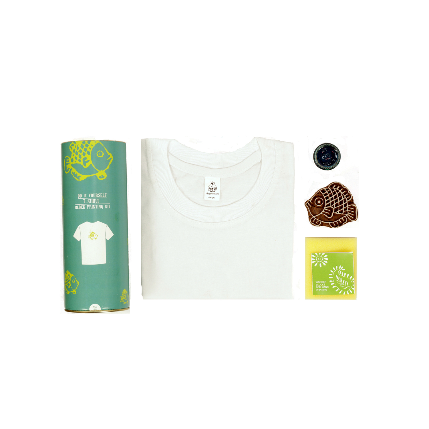 POTLI DIY Craft Kit ( 4 Years - 12 Years) Block Print Your T-Shirt ( Fish)